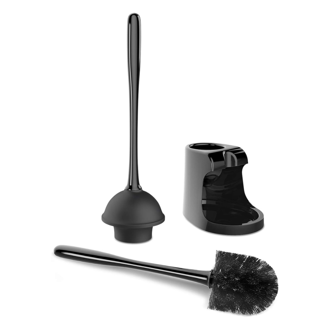 Toilet Plunger and Bowl Brush Combo for Bathroom Cleaning, Black, 1 Set